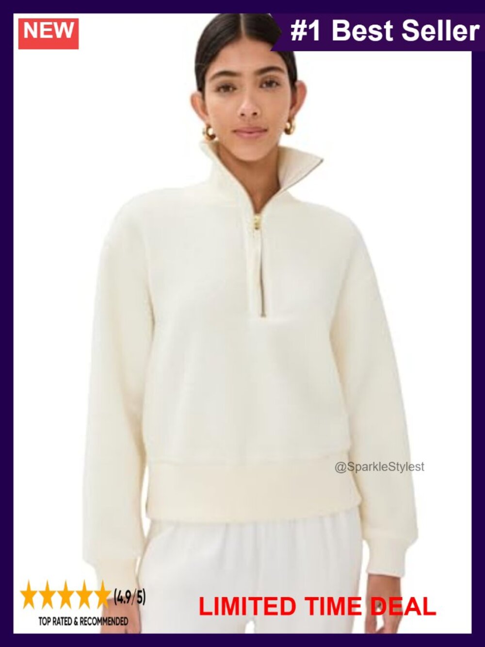 Half Zip Fleece Pullover Turtleneck Long Sleeve Relaxed Fit